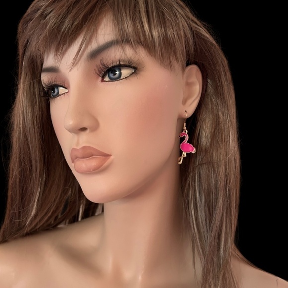 Hand Crafted Earrings Birthday Girl Flamingoes Nickel Free wires Gold Tone - Picture 6 of 8